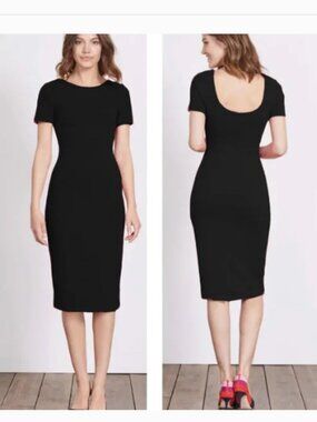 Boden "Elsa" Ottoman Dress Black Ribbed Scoop Back Sheath Midi Size 14L